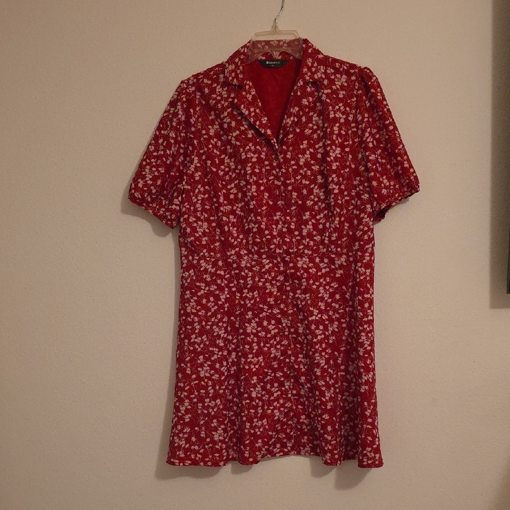 Red Floral Short Sleeve Dress